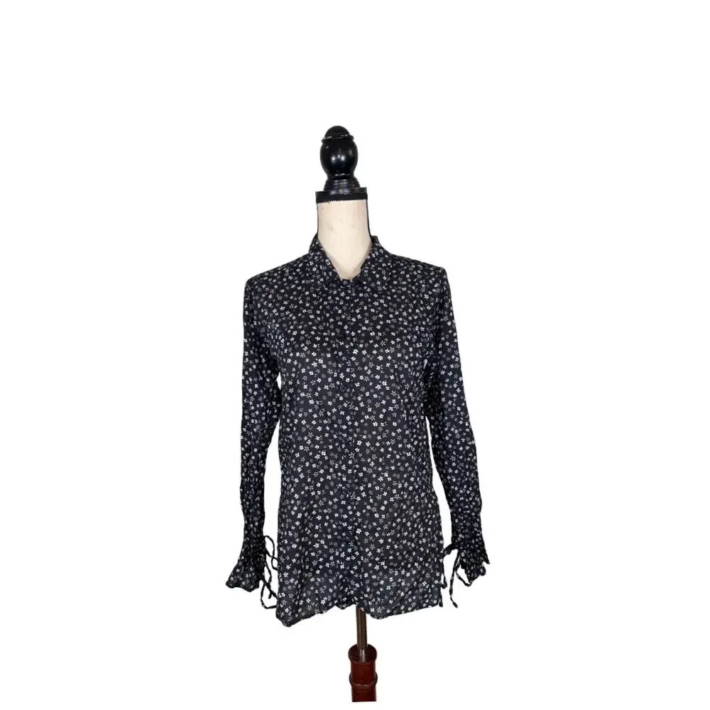 Moussy Black Floral Tie Sleeve Button Down Shirt   Size: Free Size